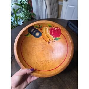 Antique Primitive Wooden Butter Dough Mixing Bowl Old Hand Painted Turned 10.5"